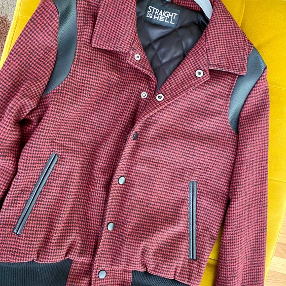 Straight to Hell - Red Houndstooth Bomber Jacket Size Small - Picture 2 of 3